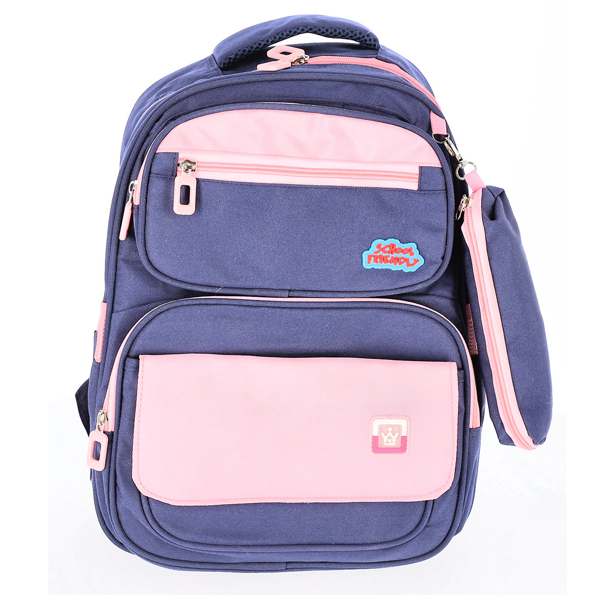 Ghiozdan clasa 0, 4 compartimente si penar inclus, cusaturi duble, spate buretat, bluemarin si roz - imagine 3